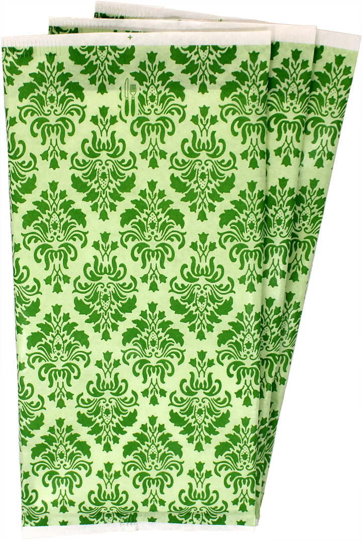Bestecktaschen Vintage Green, 27x13 cm mit innenliegender Serviette, Zellstoff, hochweiß, 48x48 cm, 2-lagig, Kopffalz