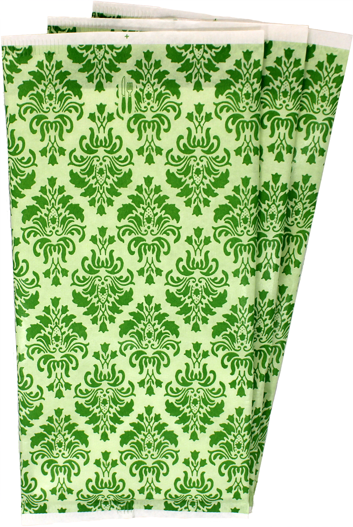 Bestecktaschen Vintage Green, 27x13 cm mit innenliegender Serviette, Zellstoff, hochweiß, 48x48 cm, 2-lagig, Kopffalz